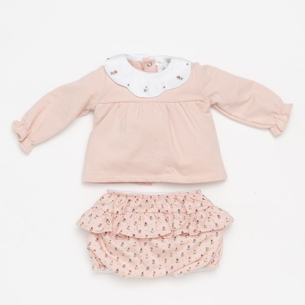 Deolinda Pink 2 Piece Set with Floral Frill Jam Pants Clandaw