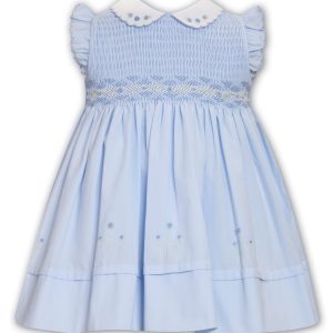 Sarah Louise Blue and White Smocked and Embroidered Dress 013576