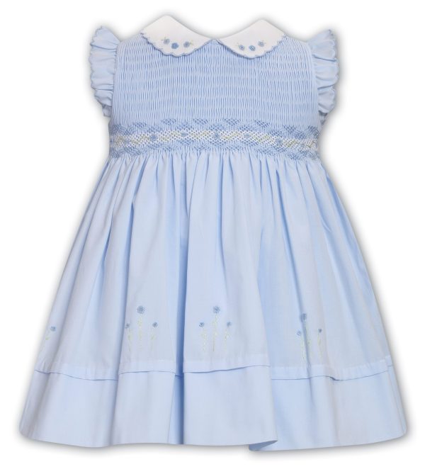 Sarah Louise Blue and White Smocked and Embroidered Dress 013576