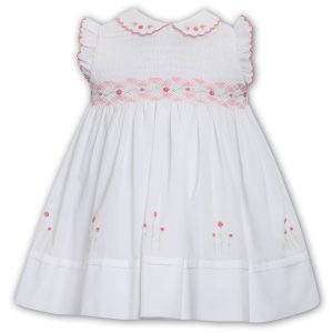 Sarah Louise White and Pink Smocked and Embroidered Dress 013576
