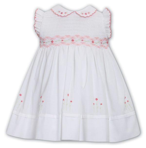 Sarah Louise White and Pink Smocked and Embroidered Dress 013576
