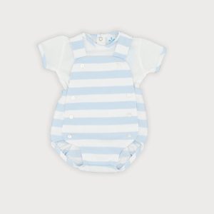 Sardon White and Blue Striped Dungaree Set