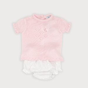 Sardon Pink Knitted Top and White Pant Set