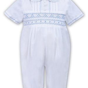 Sarah Louise White and Blue Smocked Romper C6000