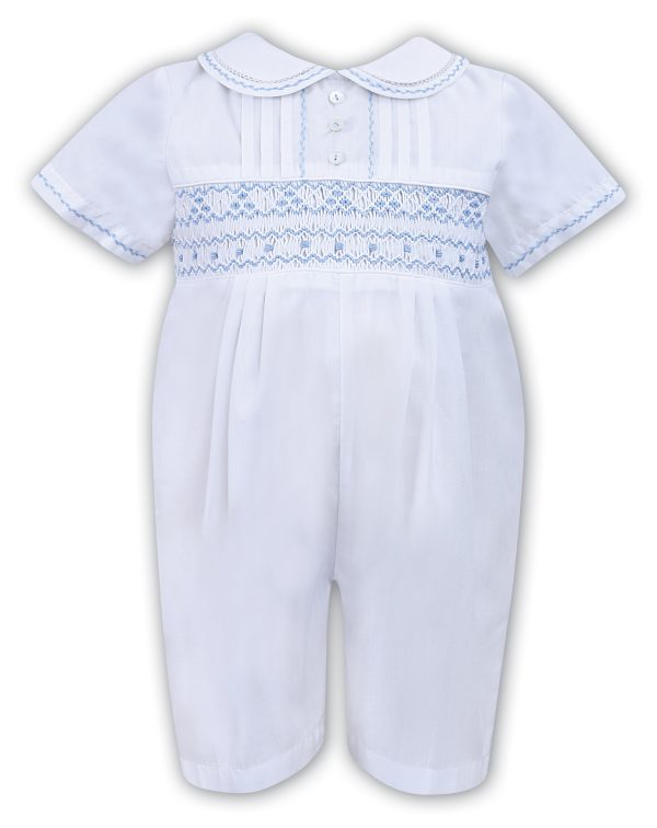 Sarah Louise White and Blue Smocked Romper C6000