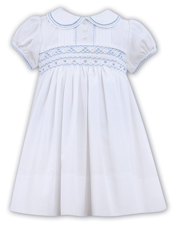 Sarah Louise White and Blue Smocked Dress C6001