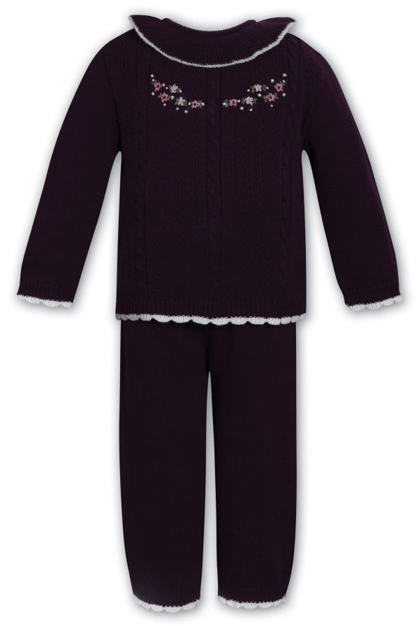 Sarah Louise Plumb/Ivory 2-Piece Knitwear Set 013741