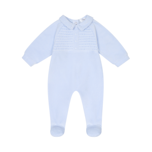Deolinda Sky Blue Velour Smocked Babygrow