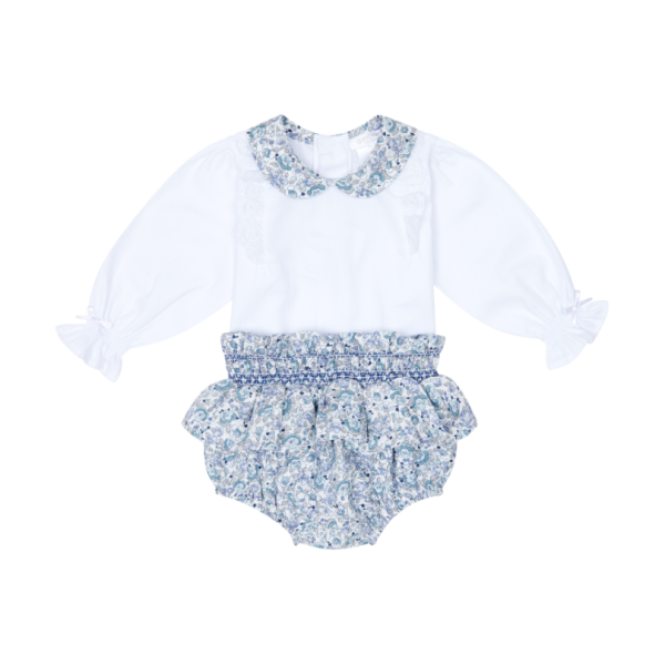 Deolinda Blue and White Floral Jam Pants Set