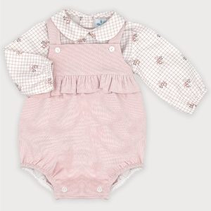 Sardon Pink Dungaree Romper with Check Floral Shirt