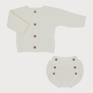 Sardon white knitted Cardigan and Short Set