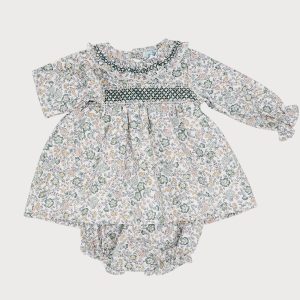 Sardon Verde Smocked Flower Dress and Matching Bloomers