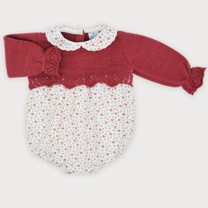 Sardon Berry Knitted Romper with Peter Pan Collar