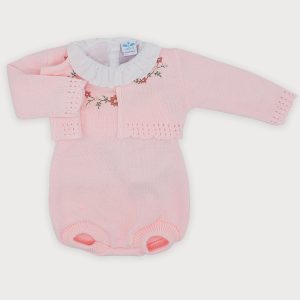 Sardon Pink Knitted Romper with Matching Bolero Cardigan