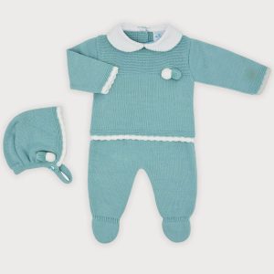 Sardon Green Knitted Pompom Set With Bonnet
