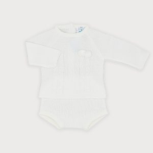 Sardon White Knitted Pompom Short Set