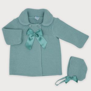 Sardon Green Girls Jacket with Bow and Bonnet