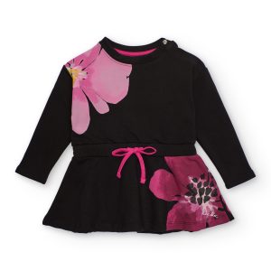 Tuc Tuc Black Dress With Fuchsia Flower Print