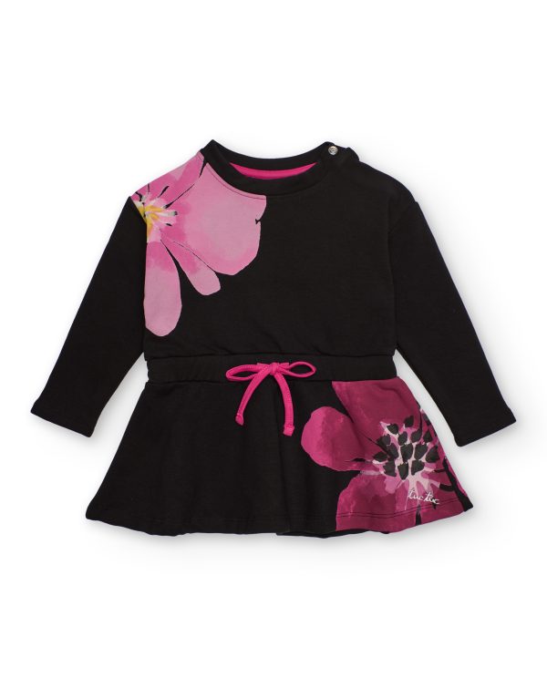 Tuc Tuc Black Dress With Fuchsia Flower Print