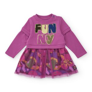 Tuc Tuc Magenta Dress with Printed Tulle Skirt