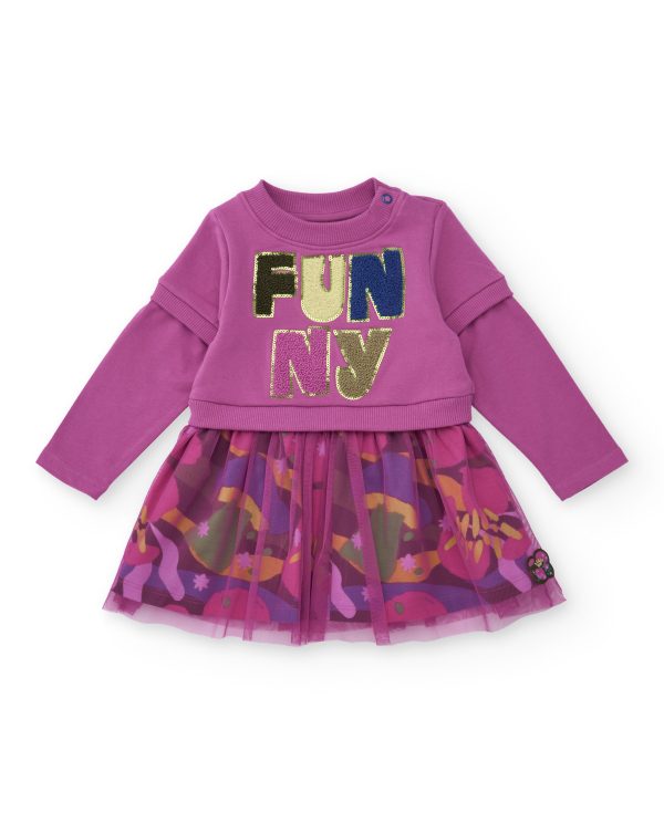 Tuc Tuc Magenta Dress with Printed Tulle Skirt
