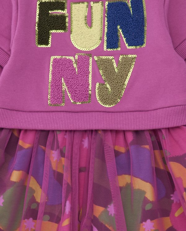 Tuc Tuc Magenta Dress with Printed Tulle Skirt - Image 2