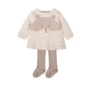 Tutto Piccolo Taupe Bear Dress with Tights