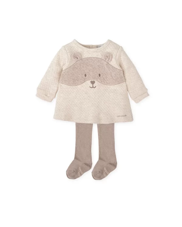 Tutto Piccolo Taupe Bear Dress with Tights