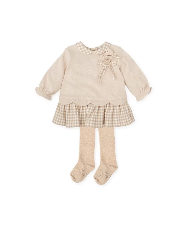 Tutto Piccolo Sand Gingham Dress with tights