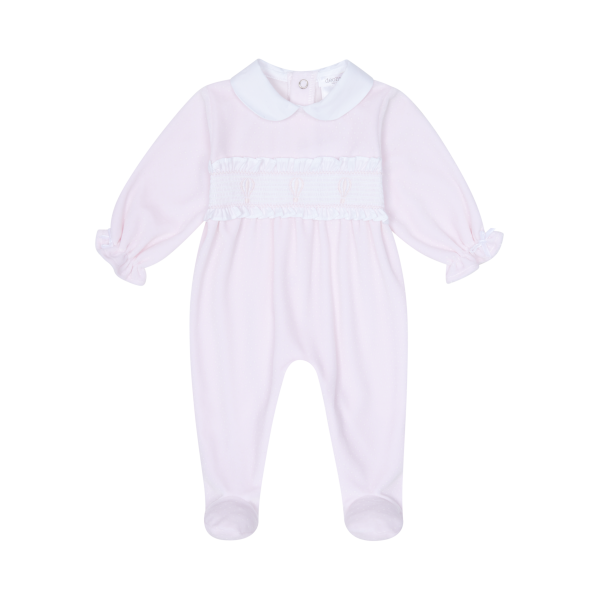 Deolinda Baby Pink Magic Velour Babygrow with Hot Air Balloons
