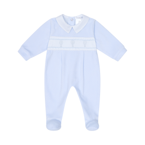 Deolinda Sky Blue Magic Velour Babygrow with Hot Air Balloons