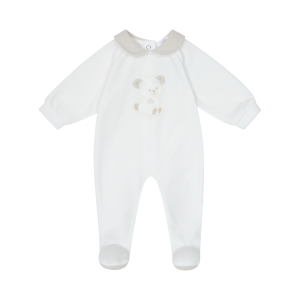 Deolinda Off White Velour Babygrow With Teddybear