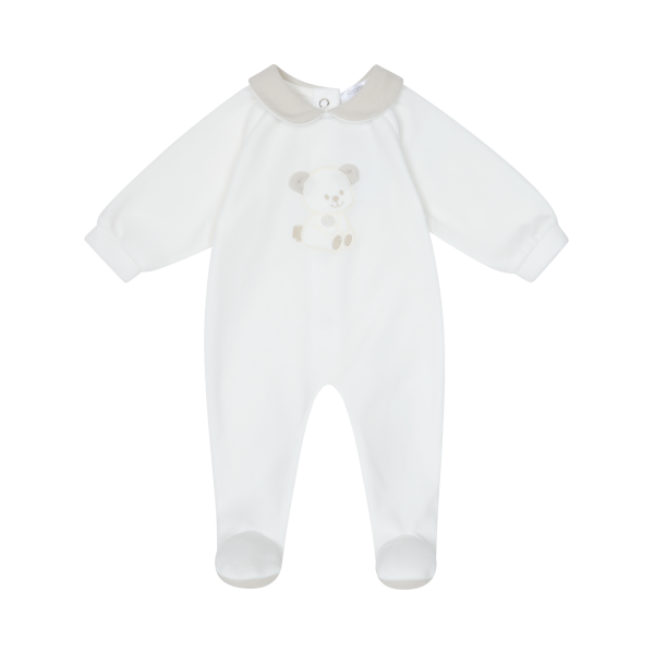 Deolinda Off White Velour Babygrow With Teddybear