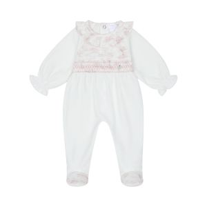 Deolinda Off White and Pink Romera Smocked Babygrow