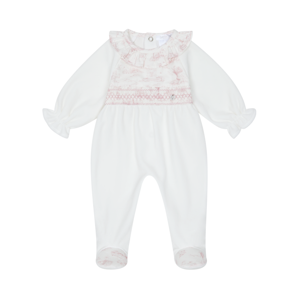 Deolinda Off White and Pink Romera Smocked Babygrow