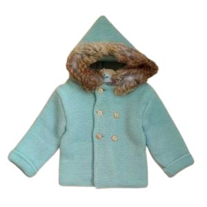 Sardon Green Knitted Jacket with Faux Fur Lined Hood