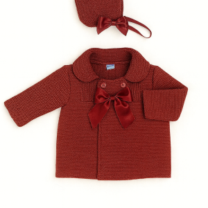 Sardon Red Knitted Jacket with Bow and Bonnet