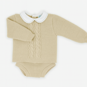 Sardon Stone Knitted Short Set with Peter pan Collar