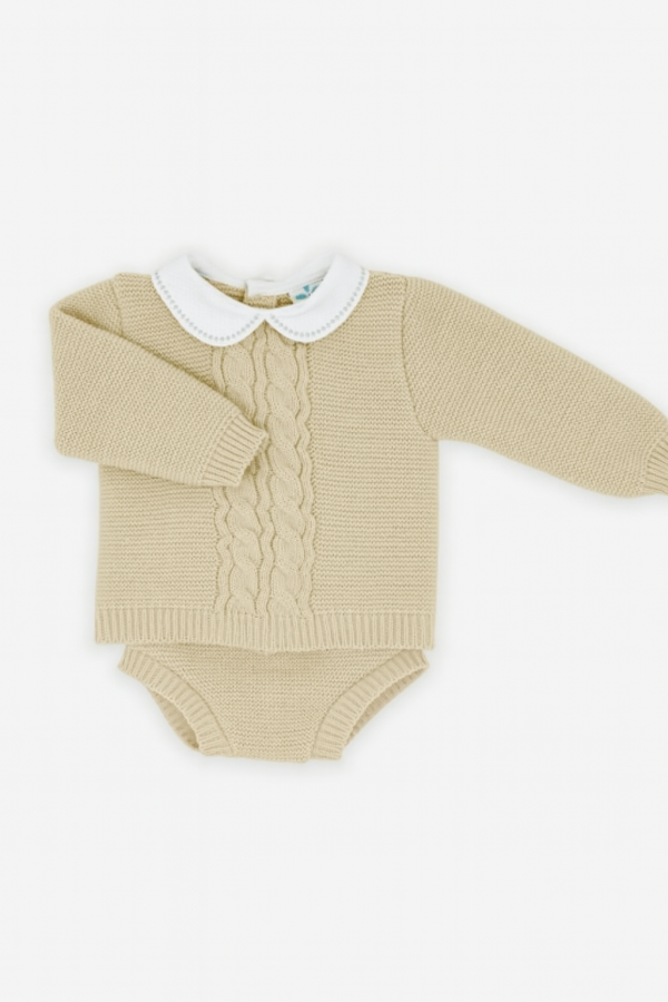 Sardon Stone Knitted Short Set with Peter pan Collar