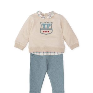 Tutto Piccolo Beige Shield Sweater and Pant Set