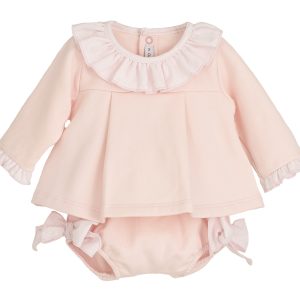 Calamaro Pink Jumper and Jam Pant Set with Bow Detail