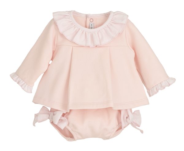 Calamaro Pink Jumper and Jam Pant Set with Bow Detail