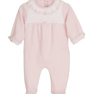 Calamaro Pink Babygrow with Frill Detail