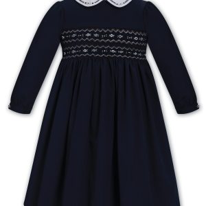 Sarah Louise Navy Smocked Long Sleeved Dress 013797