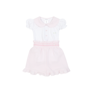 Deolinda Pink and White Smocked Shorts Set